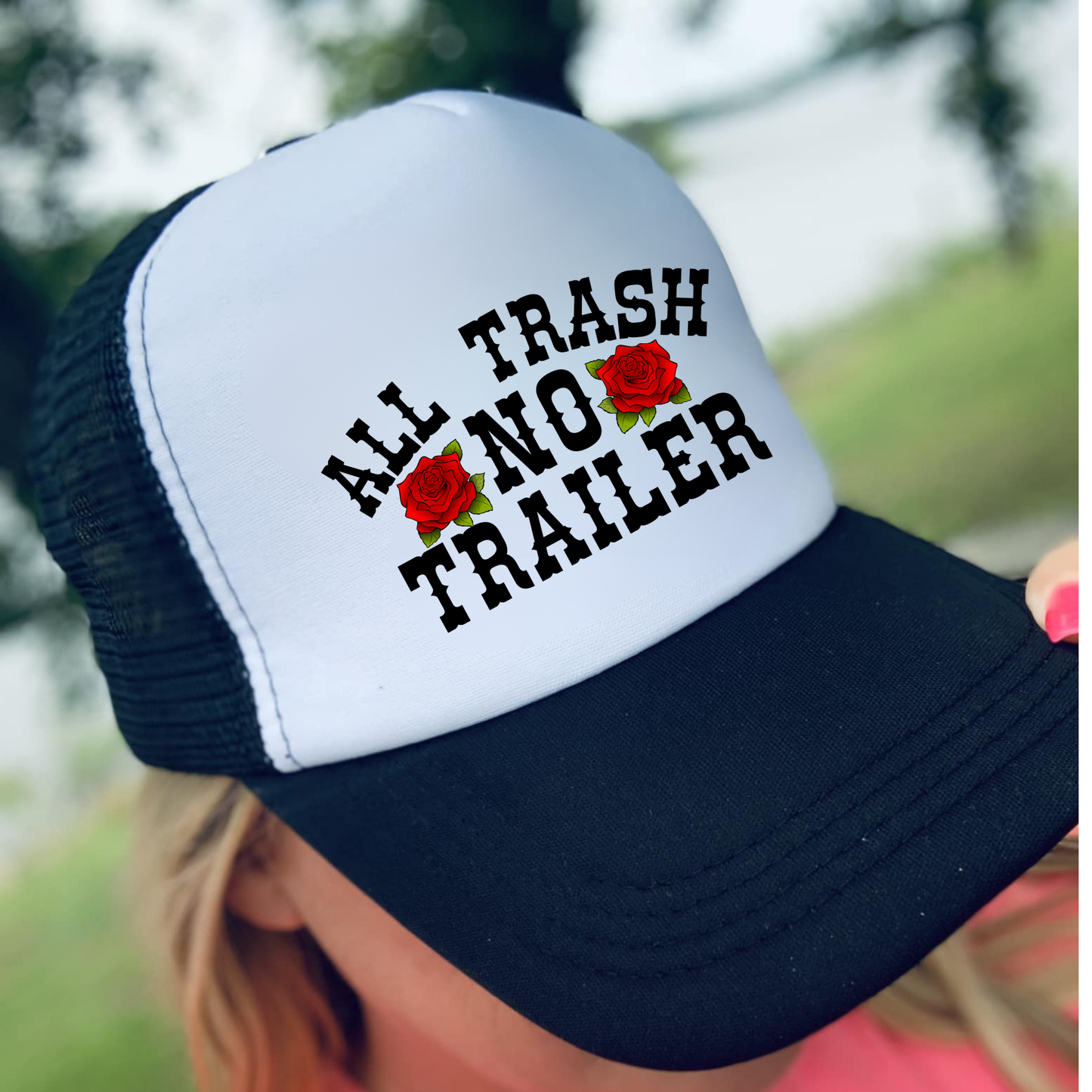 ALL TRASH NO TRAILER Unisex Trucker Hat Lake Beach River Country Girl Summer Trucker Hats