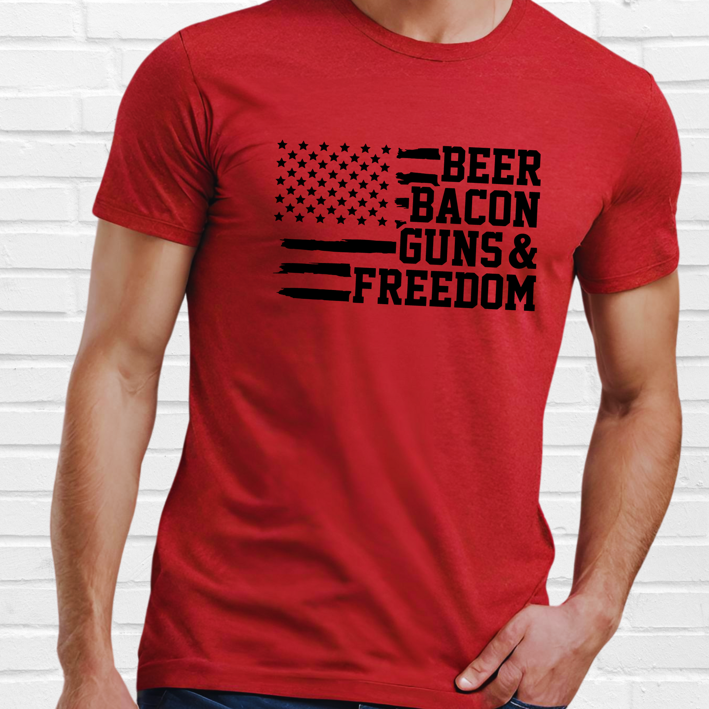 Beer Bacon Guns Freedom t-shirt Patriotic America 2nd Amendment Graphic T-shirt