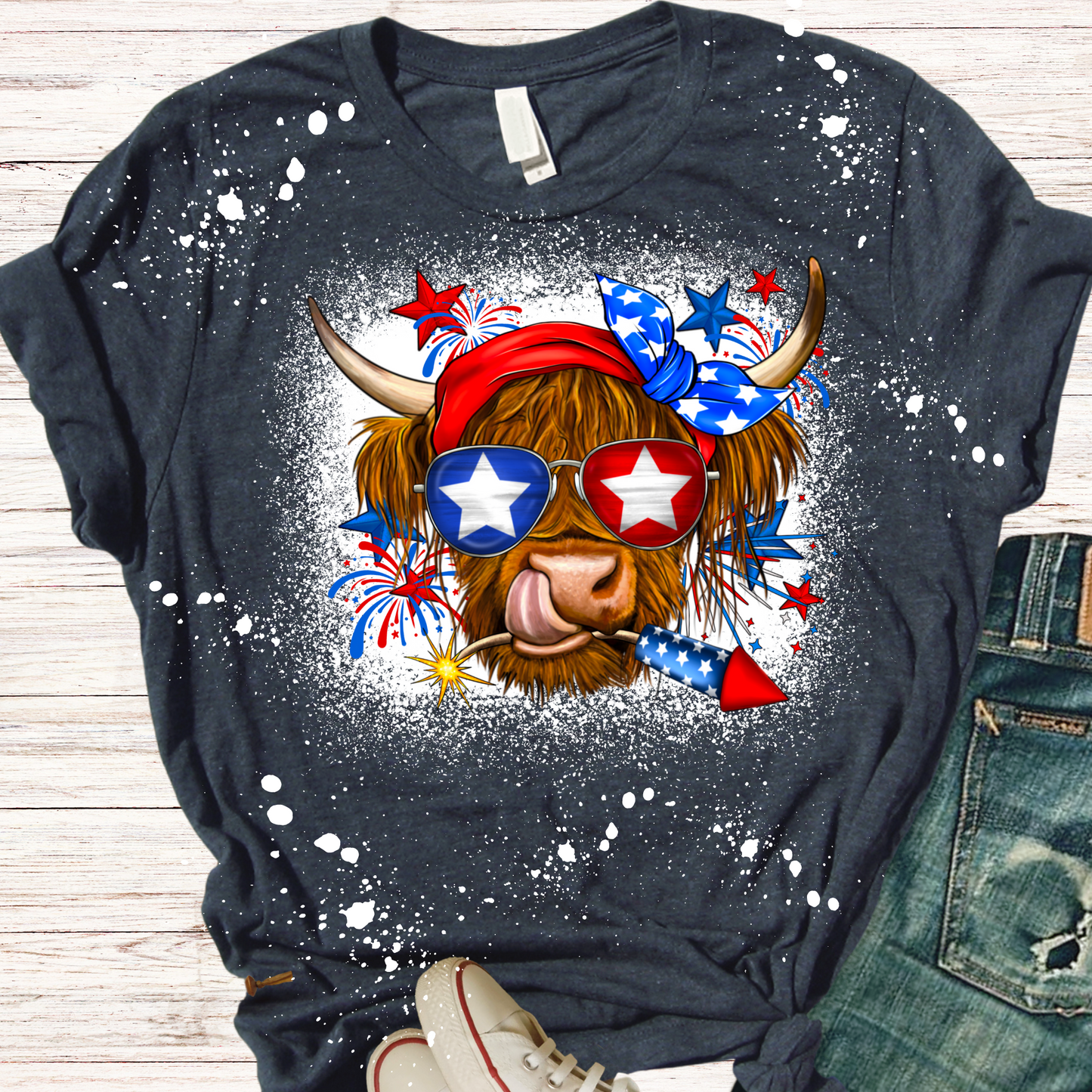 4th of July Highland Cow Independence Day T-shirt