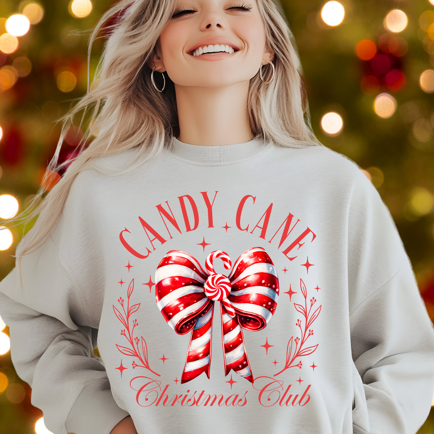 Candy Cane Christmas Club Sweatshirts and T-shirts Candy Cane Bow Shirt Peppermint Candy Christmas Shirts Cozy Sweater Weather Shirts