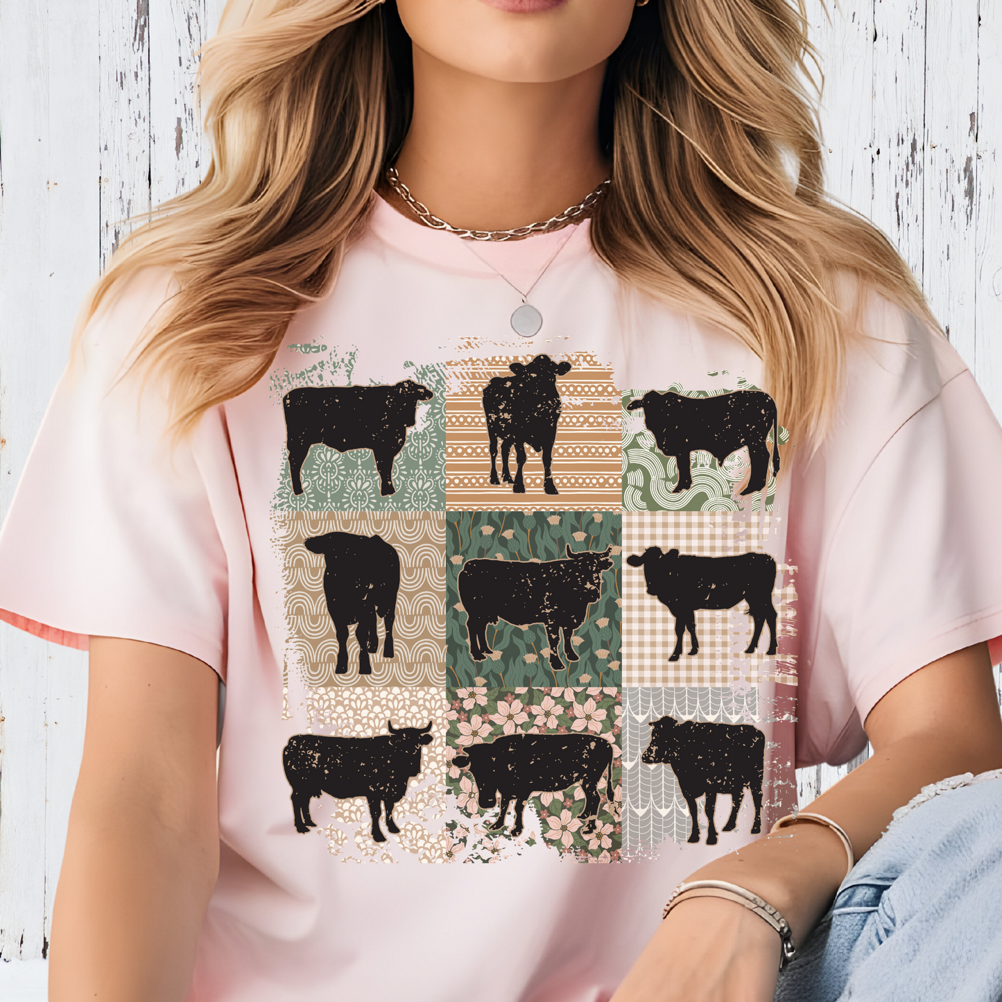 Vintage Quilt Cow Shirt, Western Graphic T Shirt Cow Sweatshirt, Comfort Western Wear Gifts for Cow Lovers