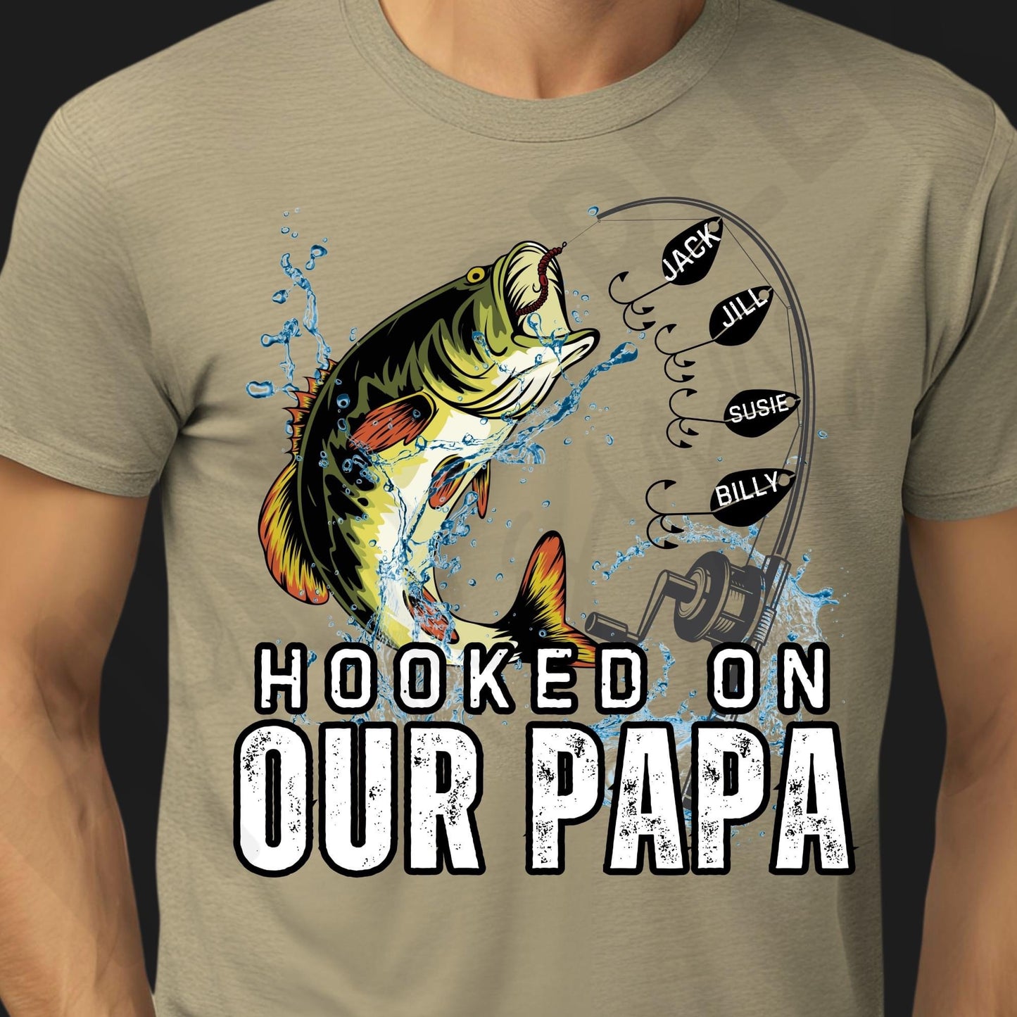 Personalized Hooked On Grandpa Fishing With Kids Name Father Day, Funny Dad Birthday Gift for Men, Fishing Gift Shirt For Family, Pops Gifts