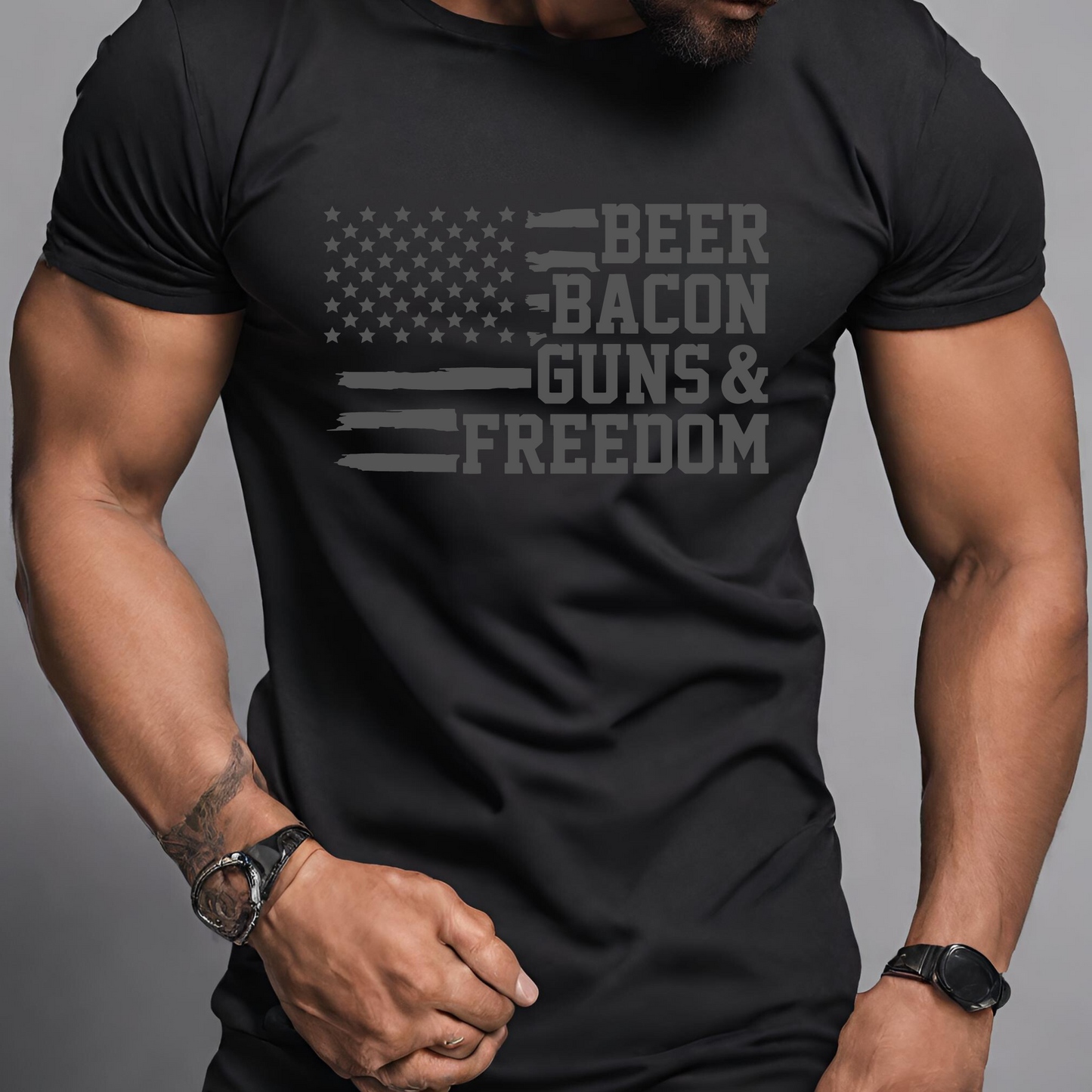 Beer Bacon Guns Freedom t-shirt Patriotic America 2nd Amendment Graphic T-shirt