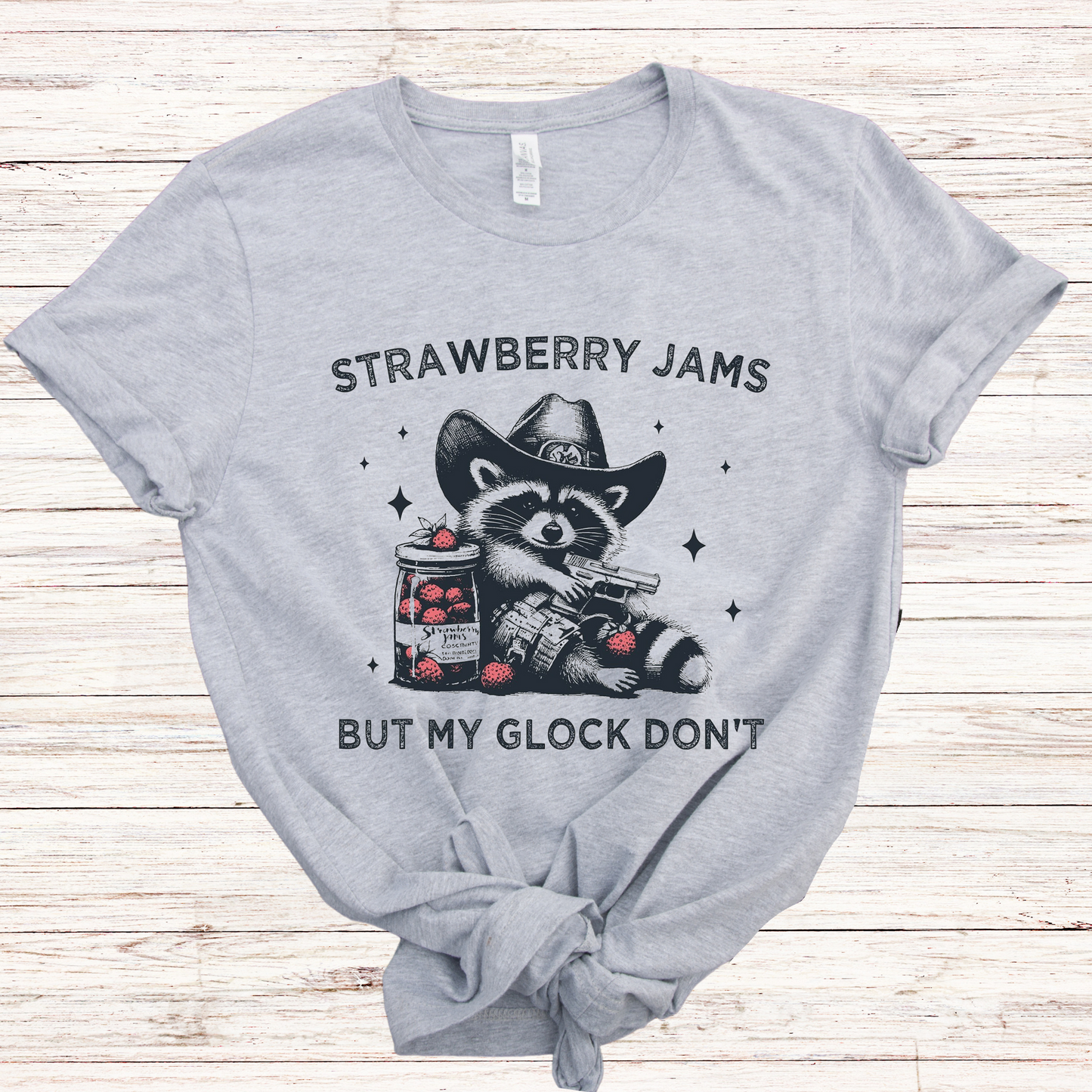 Strawberry Jams but my Glock don't shirts, raccoon shirts, 2nd Amendment shirts, Raccoon lover shirts.