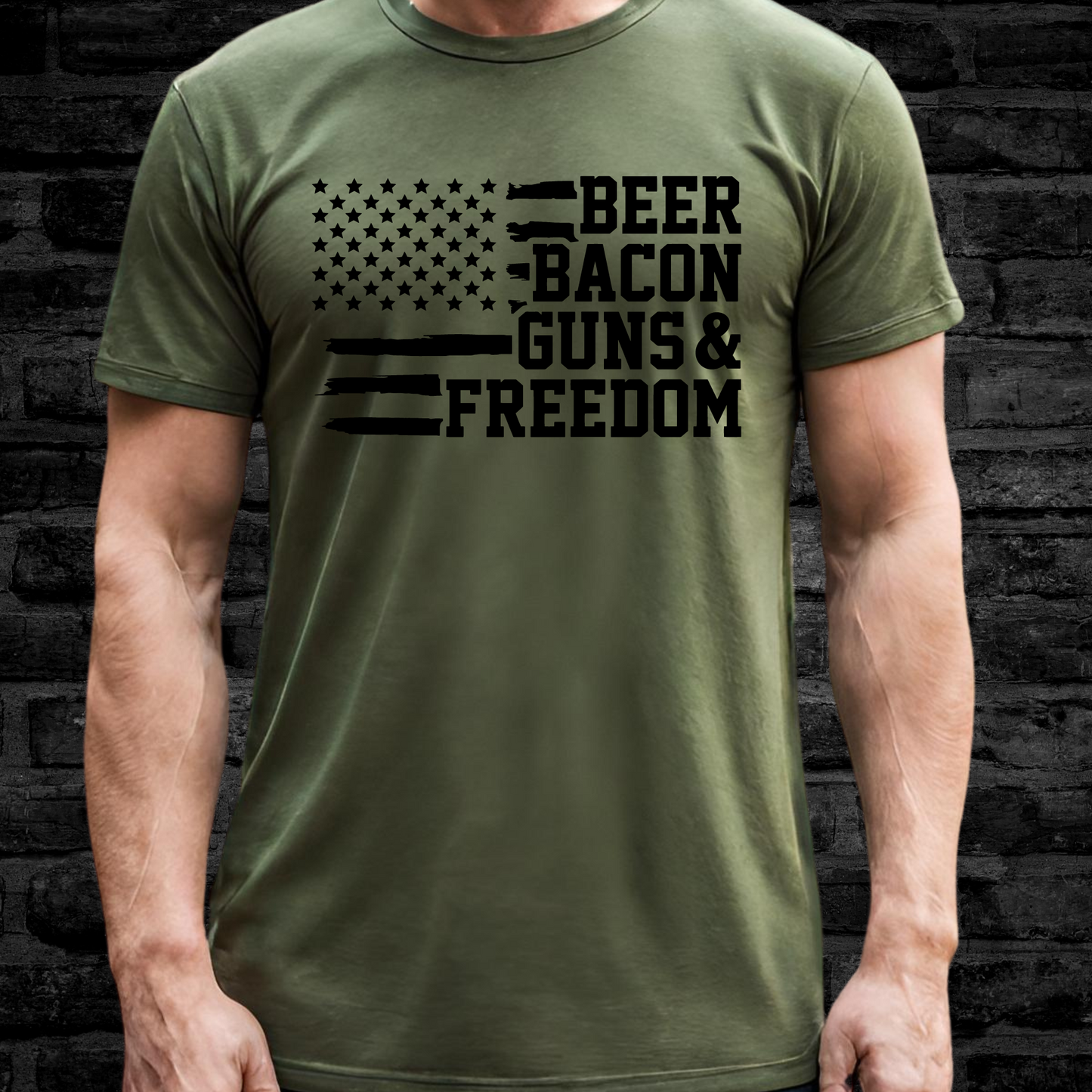 Beer Bacon Guns Freedom t-shirt Patriotic America 2nd Amendment Graphic T-shirt
