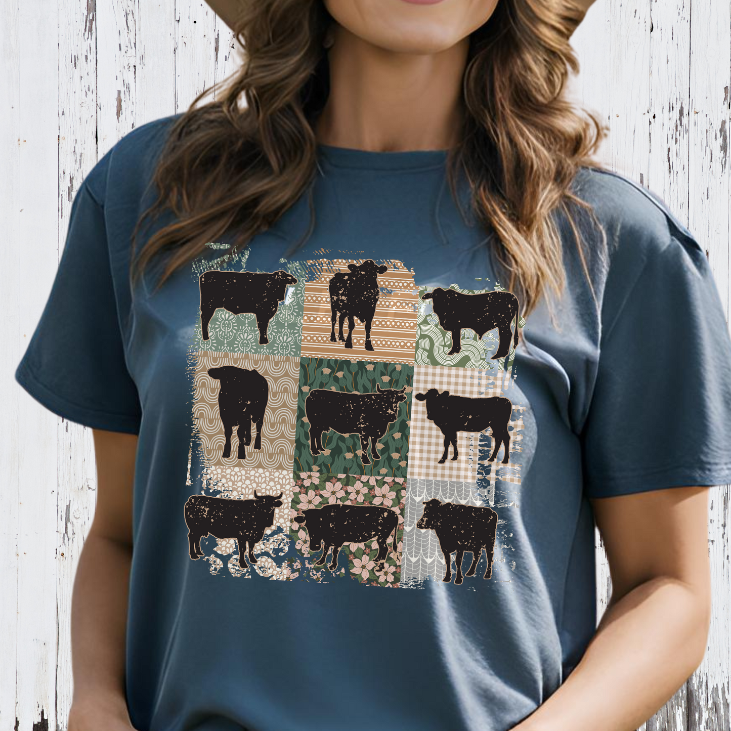 Vintage Quilt Cow Shirt, Western Graphic T Shirt Cow Sweatshirt, Comfort Western Wear Gifts for Cow Lovers