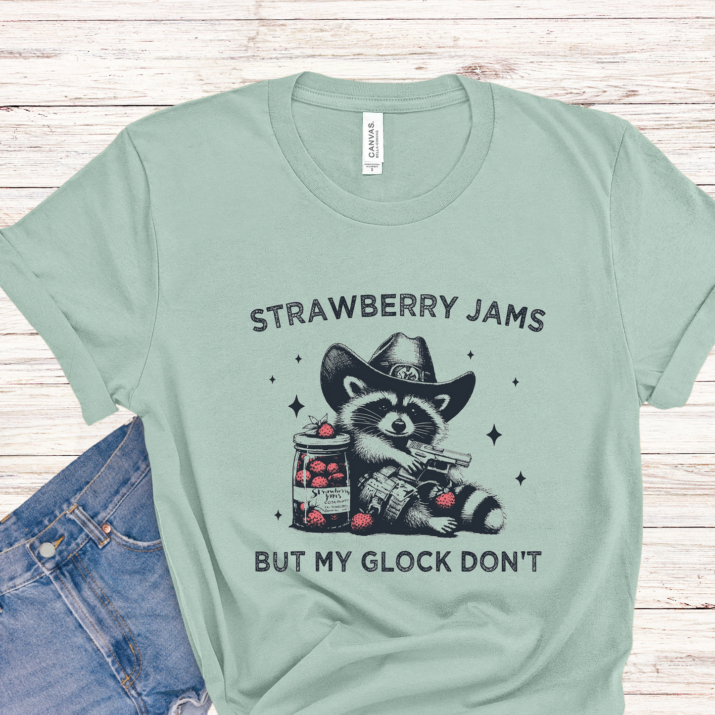 Strawberry Jams but my Glock don't shirts, raccoon shirts, 2nd Amendment shirts, Raccoon lover shirts.