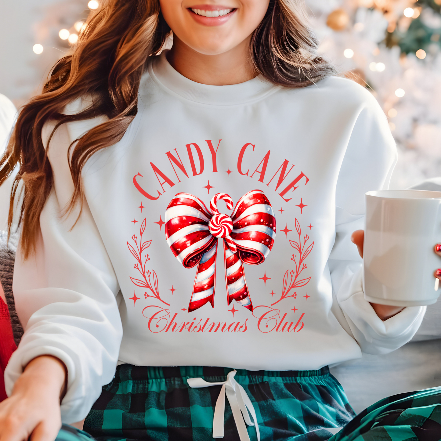 Candy Cane Christmas Club Sweatshirts and T-shirts Candy Cane Bow Shirt Peppermint Candy Christmas Shirts Cozy Sweater Weather Shirts