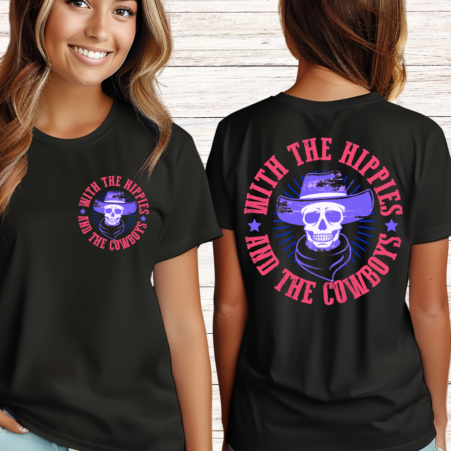 With the Hippies and The Cowboys T-shirt Cowboy Skeleton Shirt Country Girls Shirts