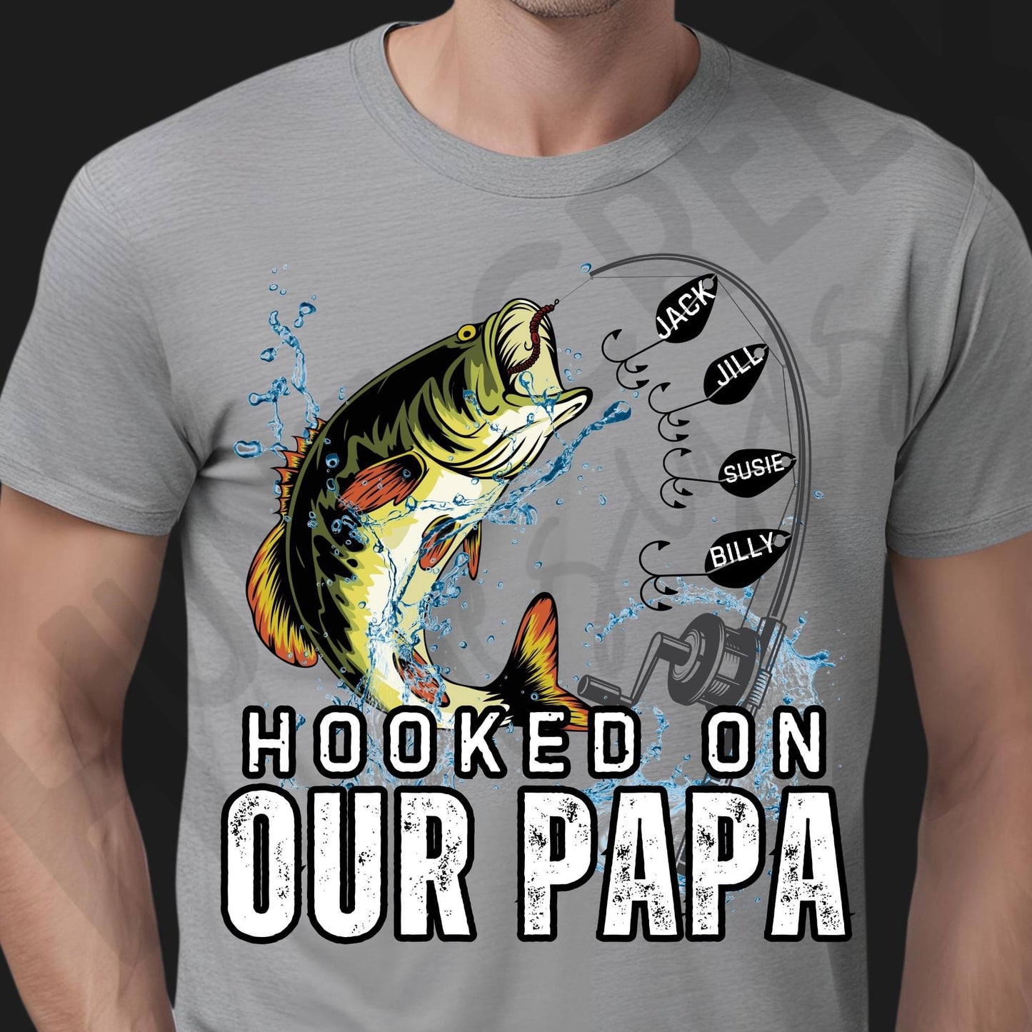 Personalized Hooked On Grandpa Fishing With Kids Name Father Day, Funny Dad Birthday Gift for Men, Fishing Gift Shirt For Family, Pops Gifts