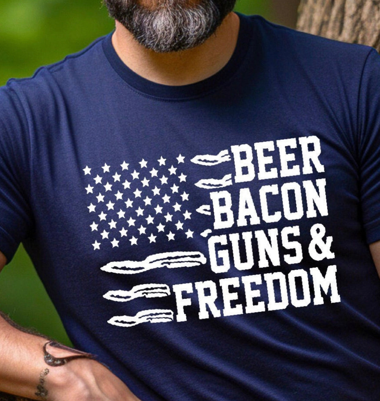 Beer Bacon Guns Freedom t-shirt Patriotic America 2nd Amendment Graphic T-shirt