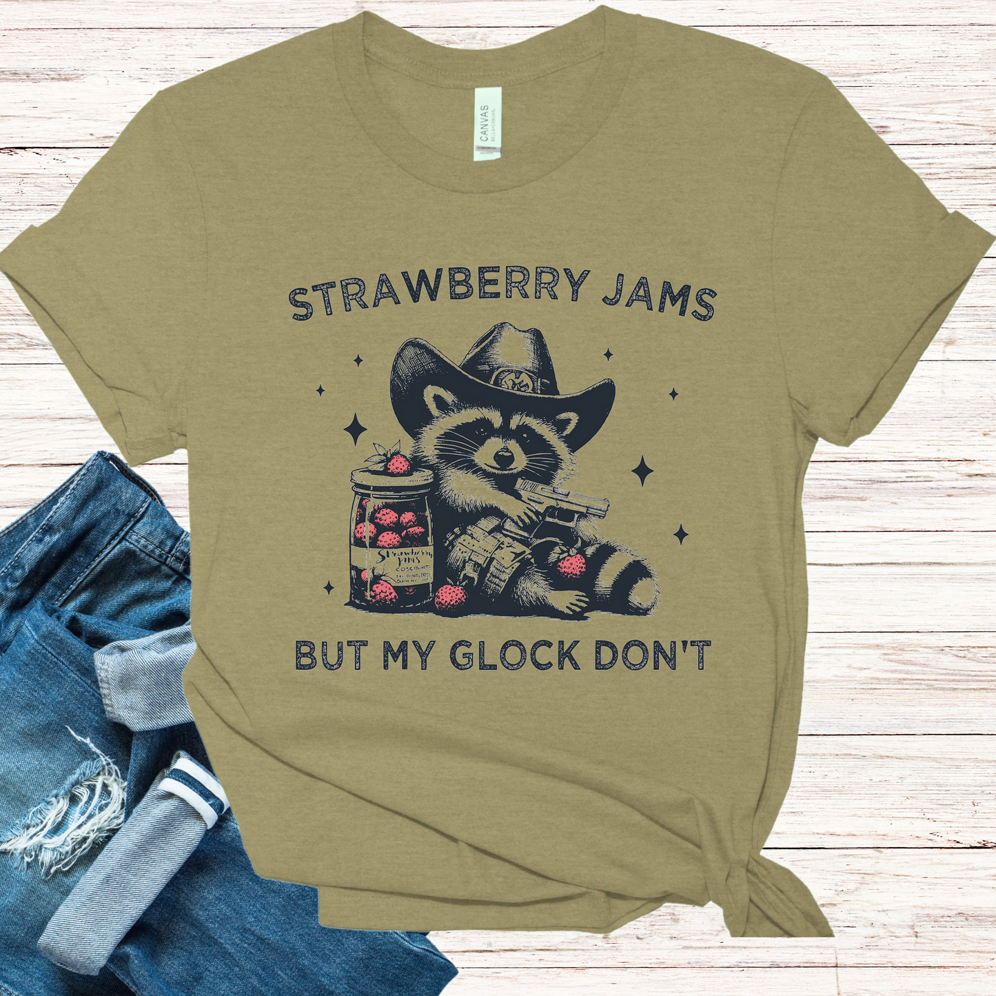 Strawberry Jams but my Glock don't shirts, raccoon shirts, 2nd Amendment shirts, Raccoon lover shirts.