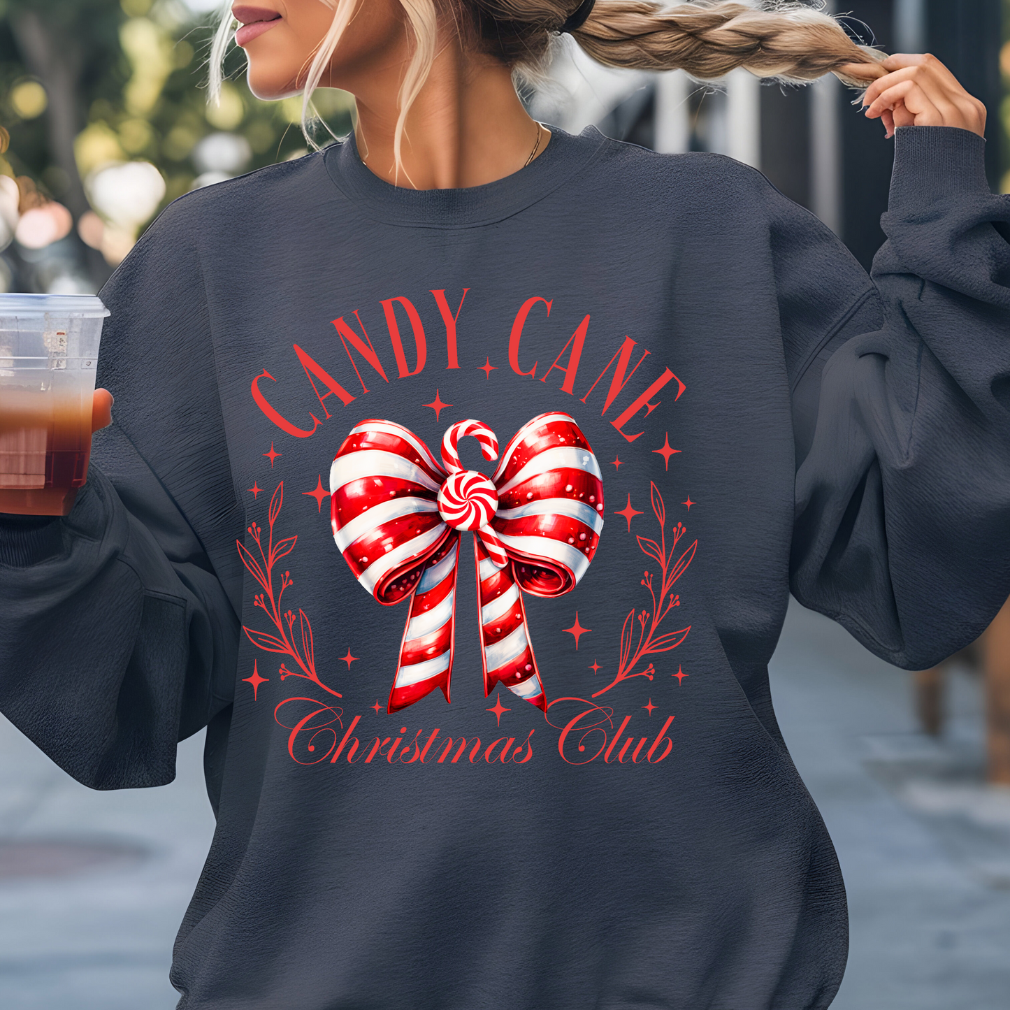 Candy Cane Christmas Club Sweatshirts and T-shirts Candy Cane Bow Shirt Peppermint Candy Christmas Shirts Cozy Sweater Weather Shirts