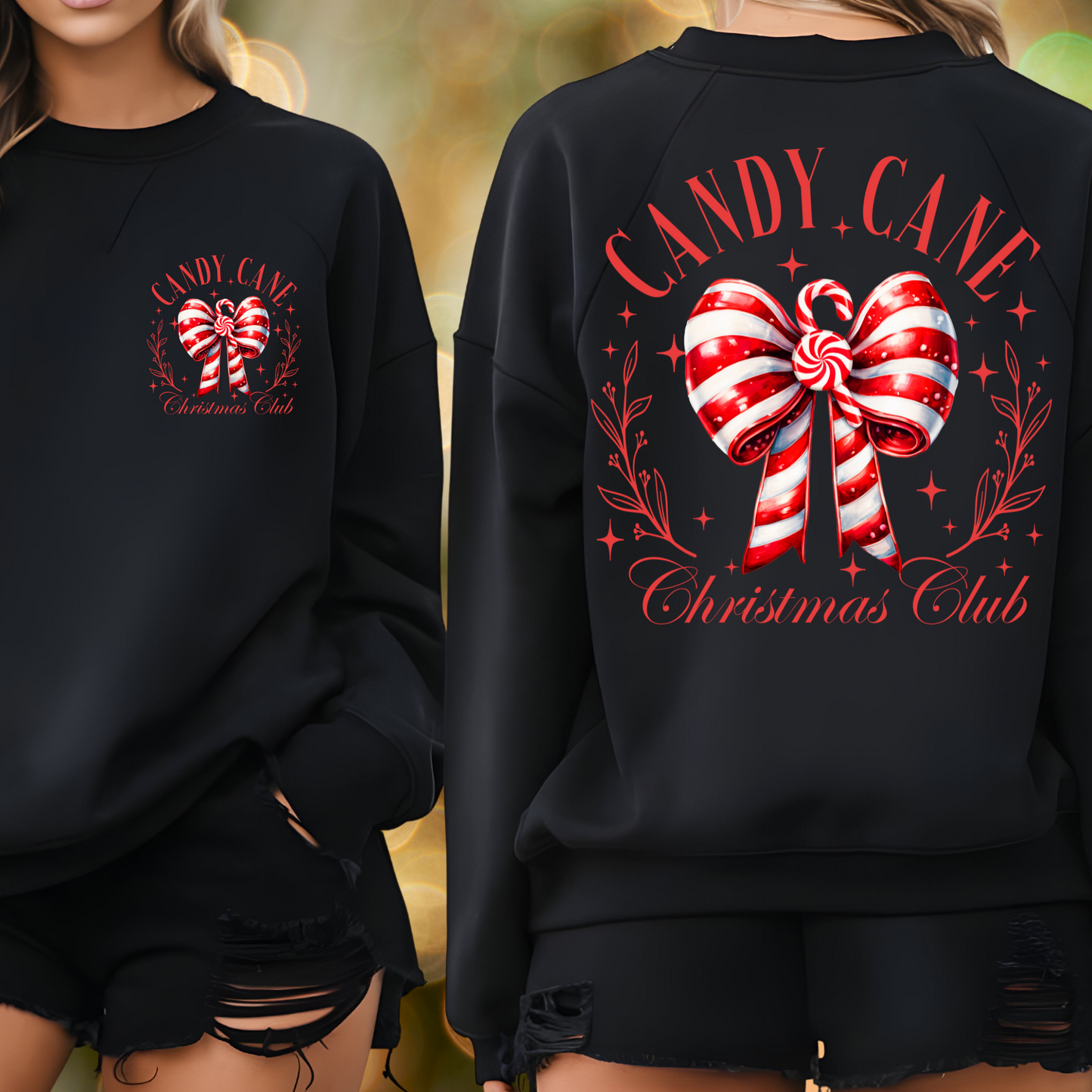 Candy Cane Christmas Club Sweatshirts and T-shirts Candy Cane Bow Shirt Peppermint Candy Christmas Shirts Cozy Sweater Weather Shirts