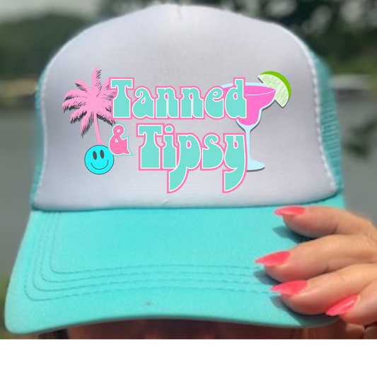 Tanned and Tipsy Beach Lake Summer Trucker Hats Sand and Shade Swim Wear