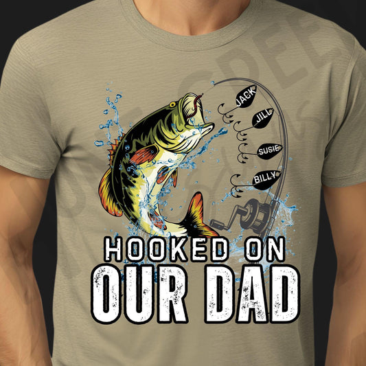 Personalized Hooked On Grandpa Fishing With Kids Name Father Day, Funny Dad Birthday Gift for Men, Fishing Gift Shirt For Family, Pops Gifts