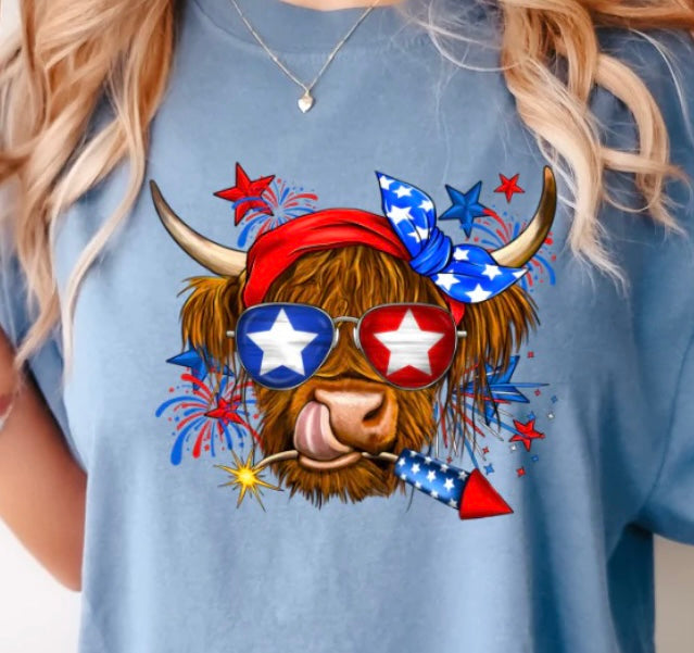 4th of July Highland Cow Independence Day T-shirt